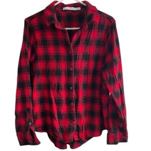 Calvin‎ Klein Jeans Womens Red Black Buffalo Plaid Flannel Button Down Shirt L